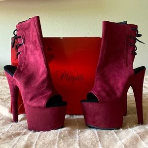 Pleaser Adore Burgundy Faux Suede Open Toe Boots